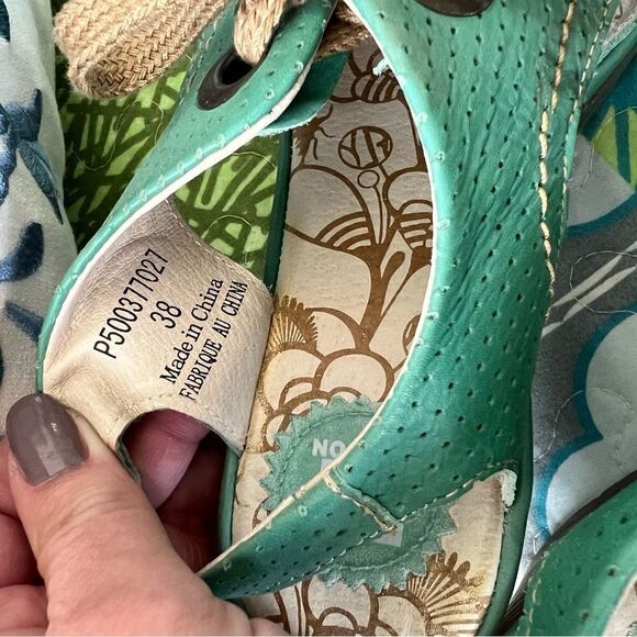 FLY LONDON Lace Up Wedge Open Toe Shoe (Dark Mint Green) - Picture 7 of 10